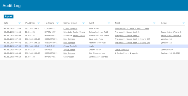 LEAPWORK audit log