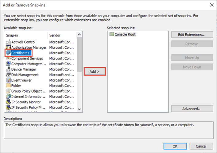 Adding Certificate in Snap-in - 1