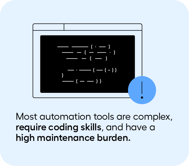 Most automation tools are complex, require coding skills, and have a high maintenance burden graphic