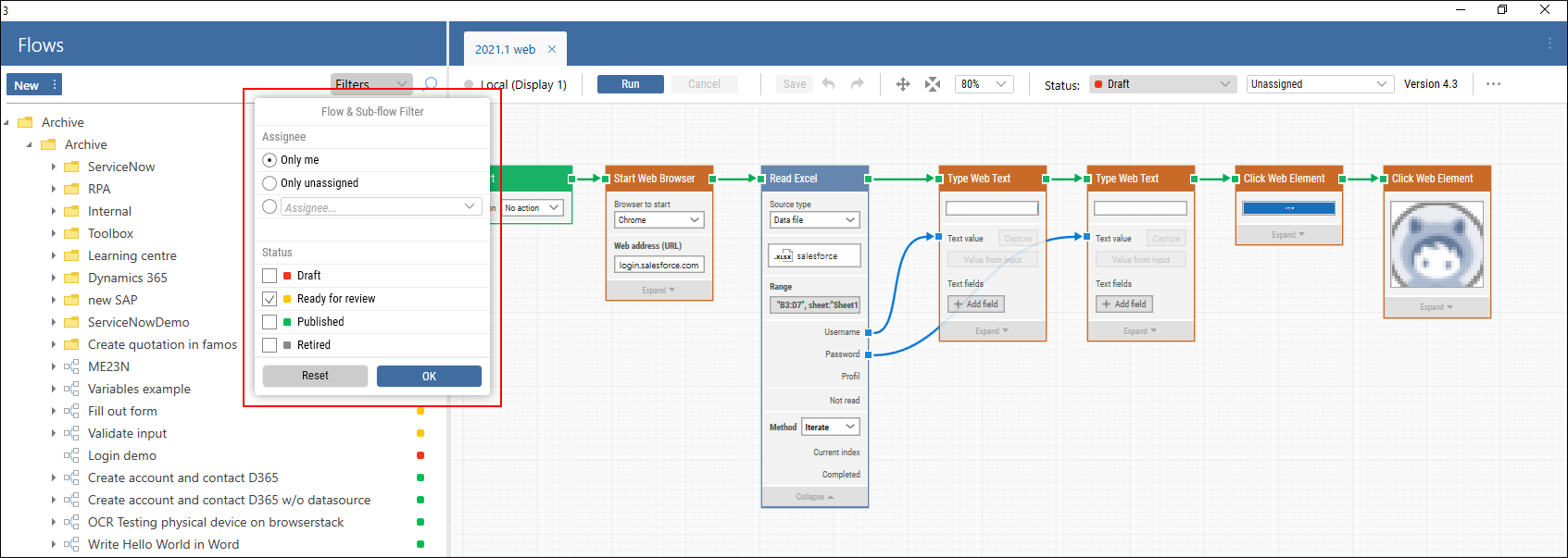 filter by flow state or assignee