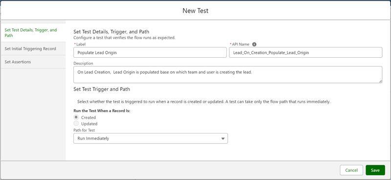 Creating test cases using Salesforce Flow Builder