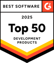 G2 award badge for top 50 development products in 2025