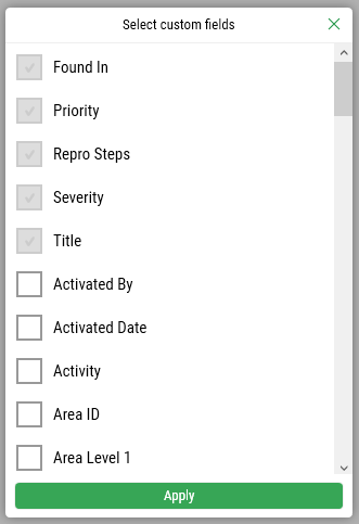 ADO Panel-select ́custom fields