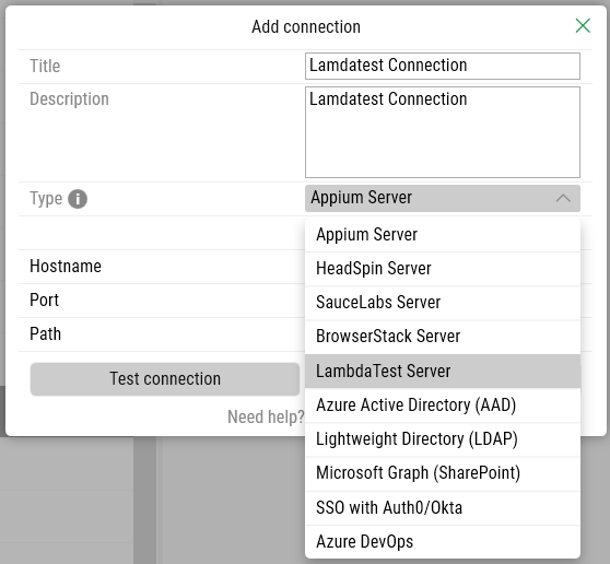 lambdatest connection