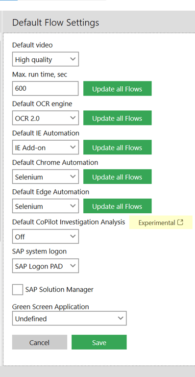 default flow settings