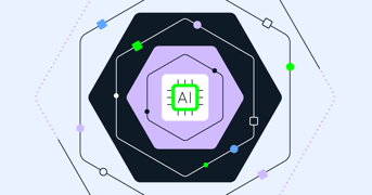 An image showing two hexagons one black and the other purple with an AI symbol in the middle